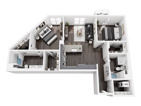 Floor plan for 2 beds, 2 baths, 1193 sqft